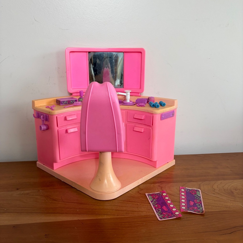 Vintage 80s Barbie Style n Groom Beauty Salon Playset Pink Vanity Chair Set